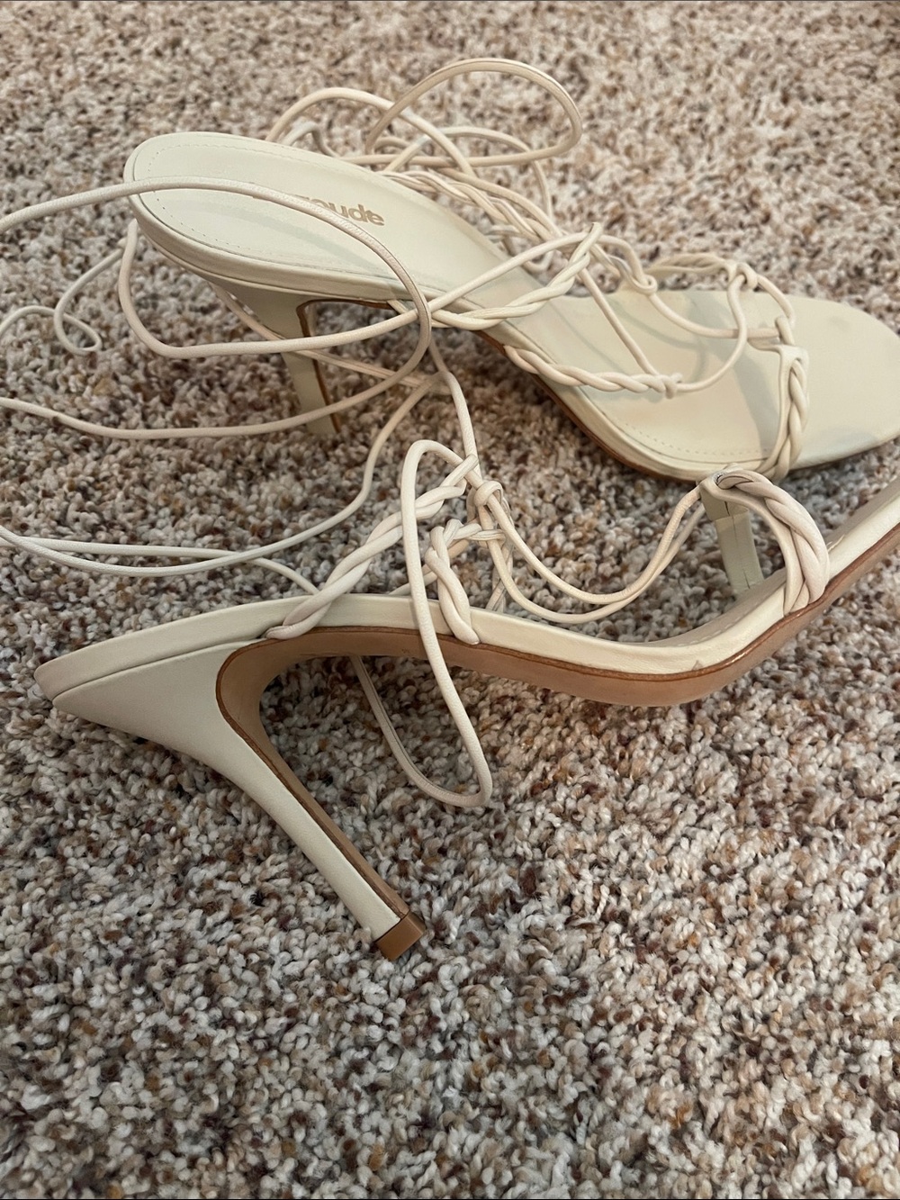 Larroude Lace-Up Strappy Sandals in Cream - Picture 6 of 6
